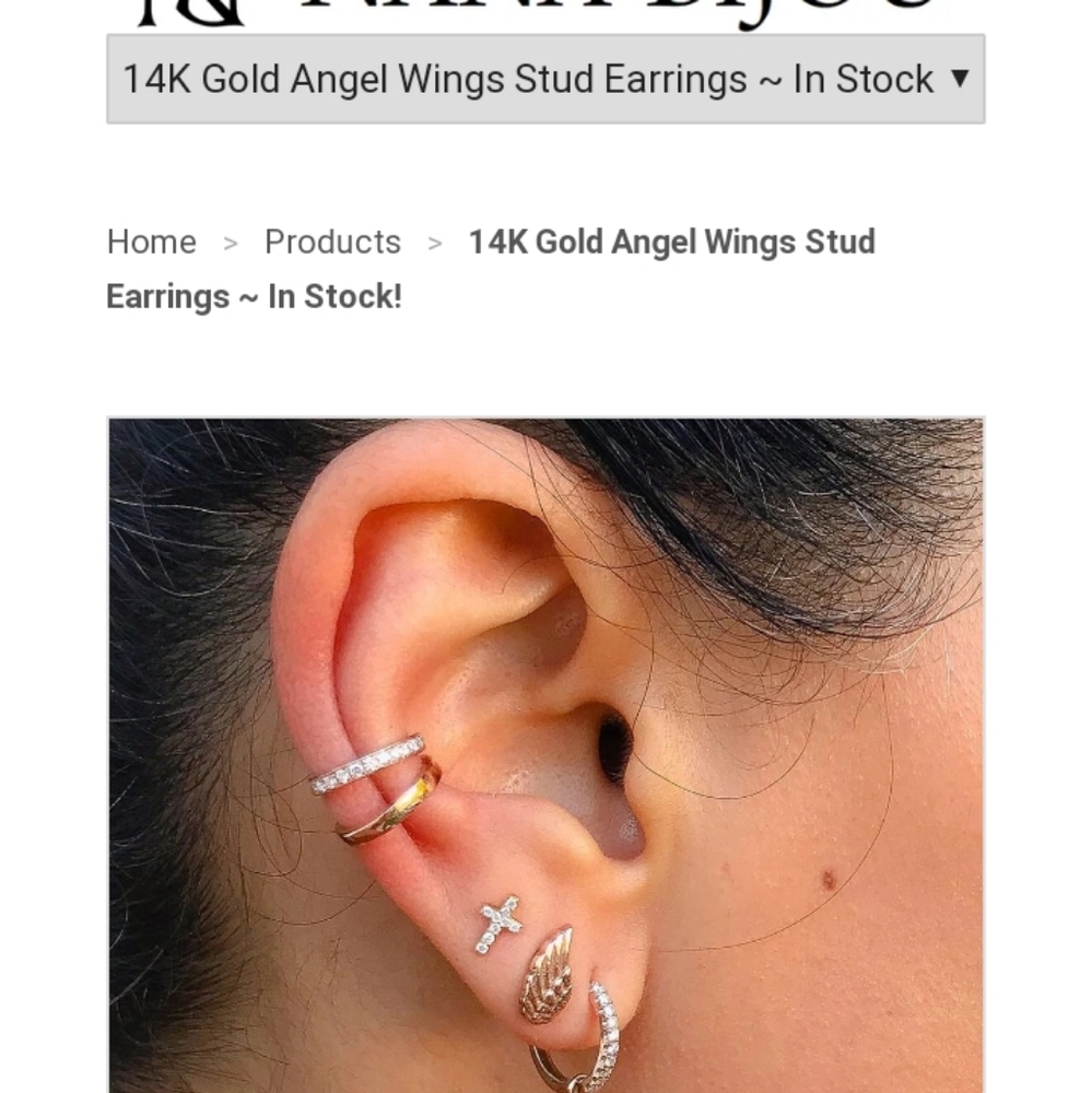14K Rose Gold Angel Wing Stud (Genuine Gold) - Picture 4 of 6